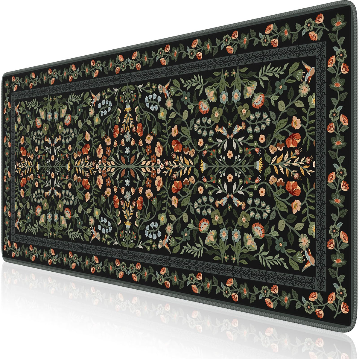 iCasso Aesthetic Desk Mat,31.5x11.8in Mouse Pads, Pink Floral