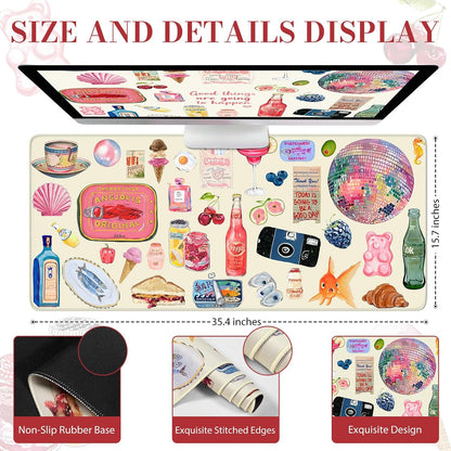 iCasso Cute Desk Mat, Large Mouse Pad, 35.4x15.7in Watercolor Sticker