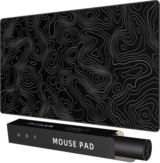 Rinaze Extra Large Gaming Mouse Pad with Black Topographic, XXL Mousepad, Big Mouse Mat Desk Pad, Non Slip Keyboard Pad for Gaming Computer Laptop PC Office Desk Accessories