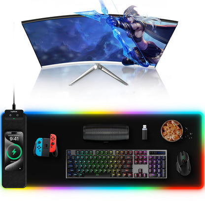 TopMade Wireless Charging Mouse Pad, 31.5"x15.75" XXL Extra Large Gaming Mousepads Waterproof Desk Pad with Ultra-Smooth Surface, Non-Slip Base, Classic Black Computer Desk Mat for MacBook, PC, Laptop