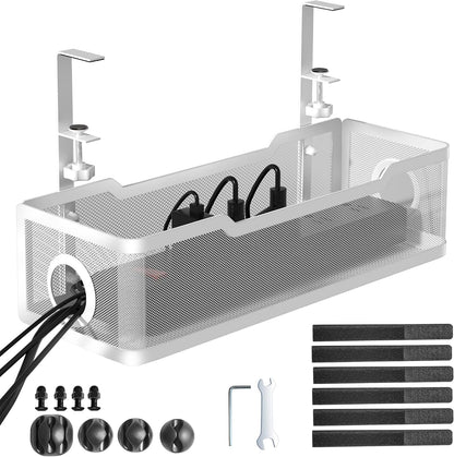 Cinati Under Desk Cable Management Tray, 13.4" Metal Cord Organizer, White