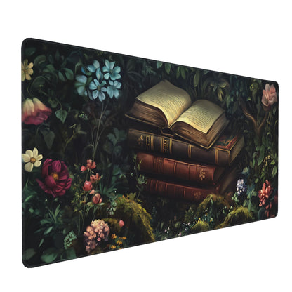 Dark Green Floral XXL Desk Mat, Extra Large Mouse Pad with Anti-Slip Base & Stitched Edges for Women, Aesthetic Desk Pad for Home Office Computer, Keyboard Mat Office Supplies Decor