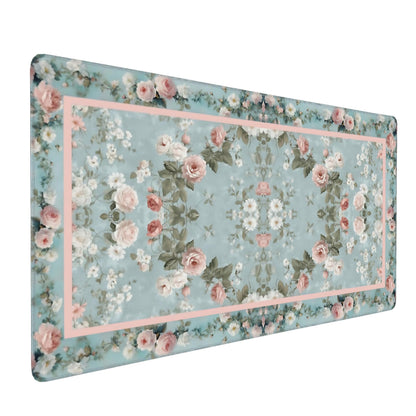 Dark Green Floral XXL Desk Mat, Extra Large Mouse Pad with Anti-Slip Base & Stitched Edges for Women, Aesthetic Desk Pad for Home Office Computer, Keyboard Mat Office Supplies Decor