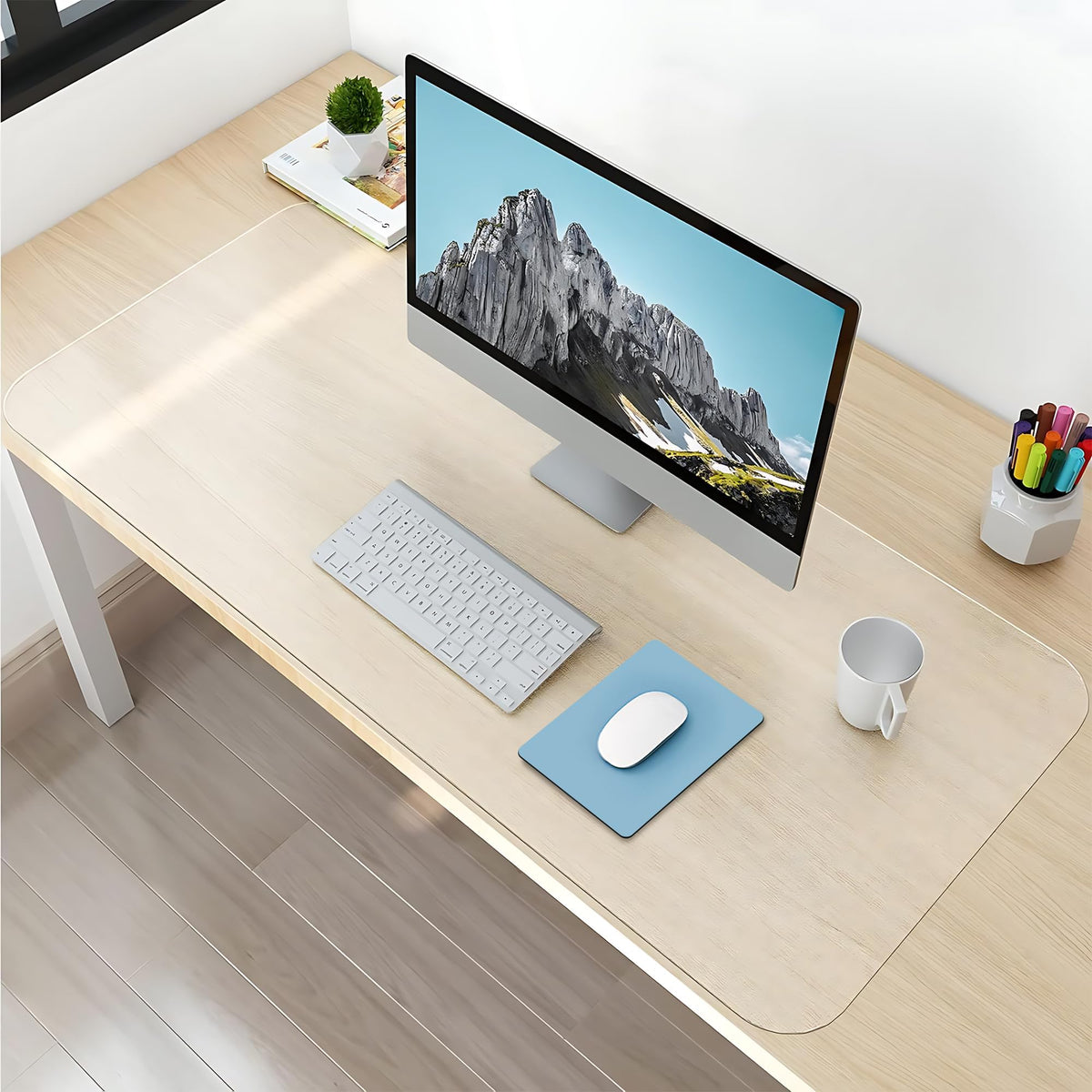 NATRKE Clear Desk Mat Pad, 31.5"x15.7" Large Transparent Computer Desk Mat Plastic Desktop Protector, PVC Writing Pad with Round Edge, Waterproof Wipeable Non-Slip Table Protector for Home Office