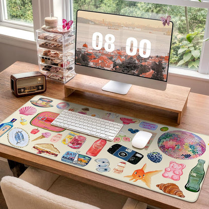iCasso Cute Desk Mat, Large Mouse Pad, 35.4x15.7in Watercolor Sticker