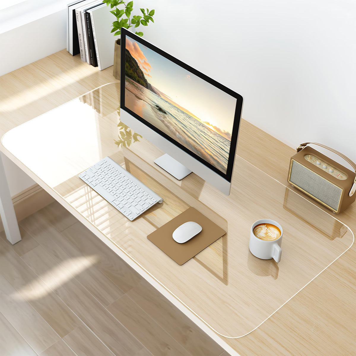 NATRKE Clear Desk Mat Pad, 31.5"x15.7" Large Transparent Computer Desk Mat Plastic Desktop Protector, PVC Writing Pad with Round Edge, Waterproof Wipeable Non-Slip Table Protector for Home Office