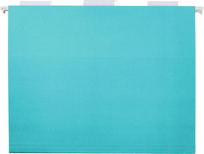 Amazon Basics Hanging File Folders with Adjustable Tabs for Document Organization, Letter Size, Aqua, 25-Pack