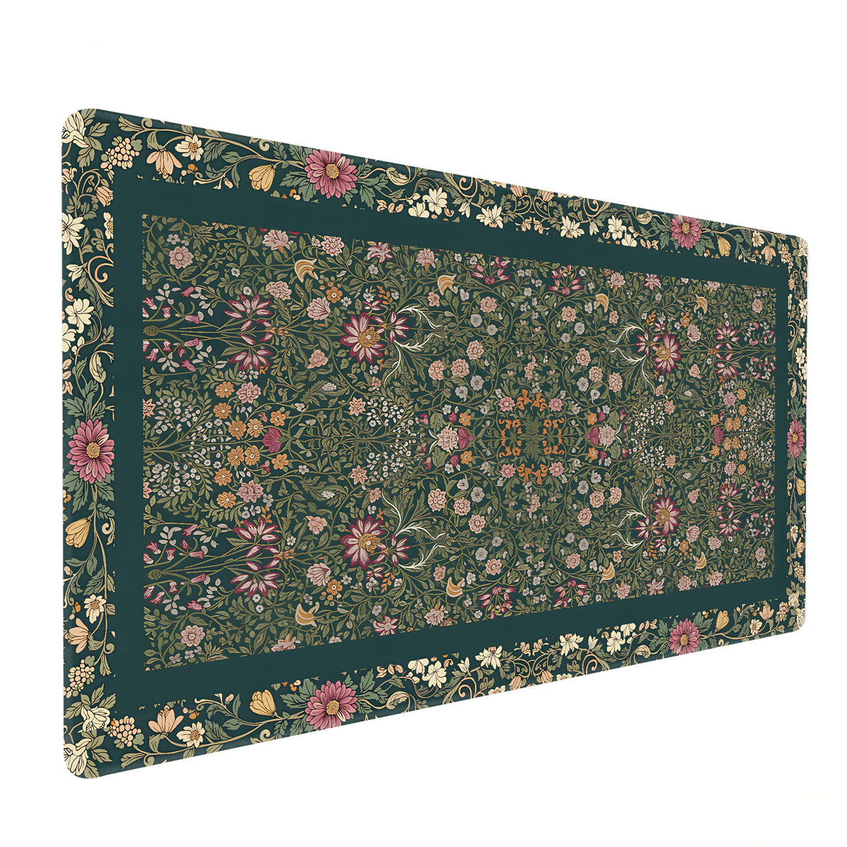 Dark Green Floral XXL Desk Mat, Extra Large Mouse Pad with Anti-Slip Base & Stitched Edges for Women, Aesthetic Desk Pad for Home Office Computer, Keyboard Mat Office Supplies Decor