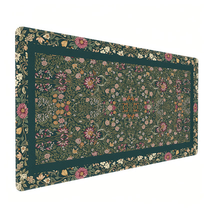 Dark Green Floral XXL Desk Mat, Extra Large Mouse Pad with Anti-Slip Base & Stitched Edges for Women, Aesthetic Desk Pad for Home Office Computer, Keyboard Mat Office Supplies Decor