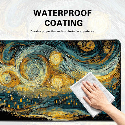 Desk Cover Mat, Extended Large Anime Mouse Pad, Computer Laptop Mat Desk Decor for Office Game Home 31.5 X 15.7 Inch (Starry Night Cat)