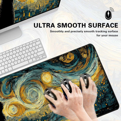 Desk Cover Mat, Extended Large Anime Mouse Pad, Computer Laptop Mat Desk Decor for Office Game Home 31.5 X 15.7 Inch (Starry Night Cat)