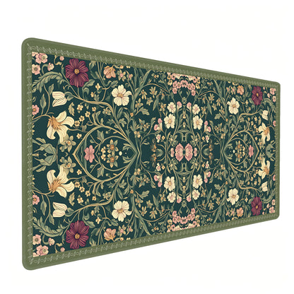 Dark Green Floral XXL Desk Mat, Extra Large Mouse Pad with Anti-Slip Base & Stitched Edges for Women, Aesthetic Desk Pad for Home Office Computer, Keyboard Mat Office Supplies Decor