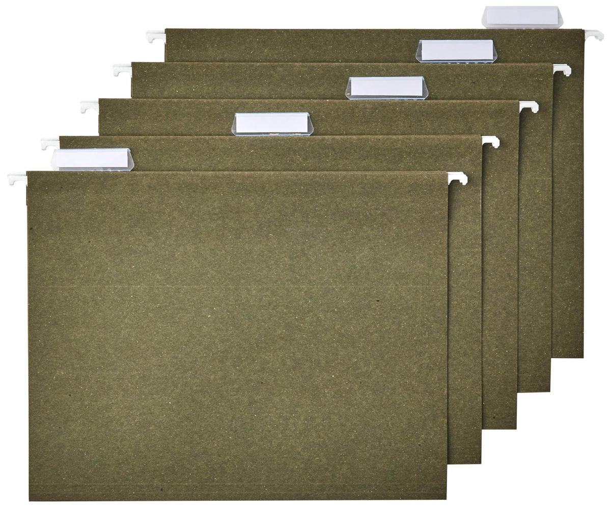 Amazon Basics Hanging File Folders for Documents, Letter Size, 1/5-Cut Adjustable Tabs, Standard Green, 75 Count per Box
