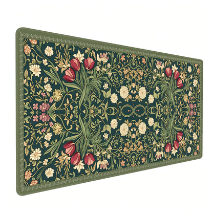 Dark Green Floral XXL Desk Mat, Extra Large Mouse Pad with Anti-Slip Base & Stitched Edges for Women, Aesthetic Desk Pad for Home Office Computer, Keyboard Mat Office Supplies Decor
