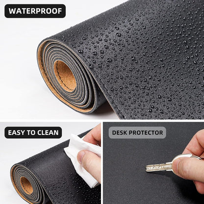 AFIING Large Desk Mat, 47" x 17",Black,Leather Desk Pad Protector for Mouse