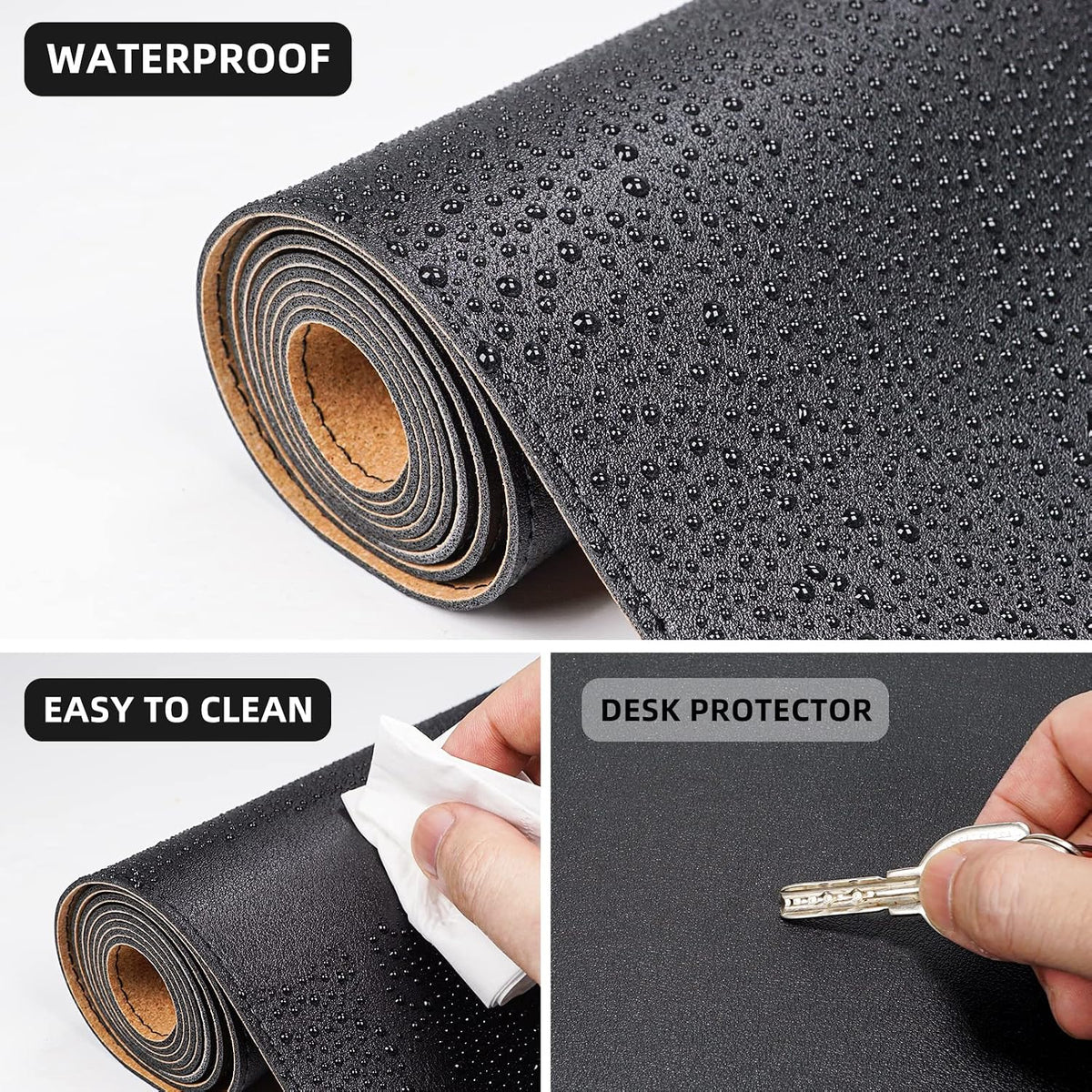 AFIING Large Desk Mat, 47" x 17",Black,Leather Desk Pad Protector for Mouse