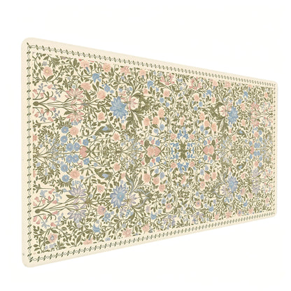 Dark Green Floral XXL Desk Mat, Extra Large Mouse Pad with Anti-Slip Base & Stitched Edges for Women, Aesthetic Desk Pad for Home Office Computer, Keyboard Mat Office Supplies Decor