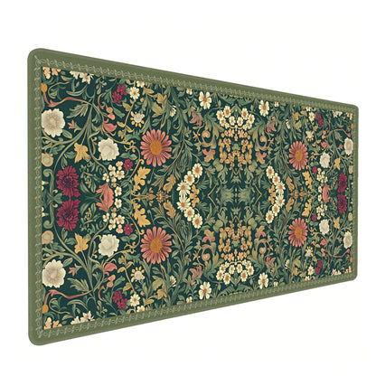 Dark Green Floral XXL Desk Mat, Extra Large Mouse Pad with Anti-Slip Base & Stitched Edges for Women, Aesthetic Desk Pad for Home Office Computer, Keyboard Mat Office Supplies Decor