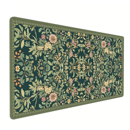 Dark Green Floral XXL Desk Mat, Extra Large Mouse Pad with Anti-Slip Base & Stitched Edges for Women, Aesthetic Desk Pad for Home Office Computer, Keyboard Mat Office Supplies Decor