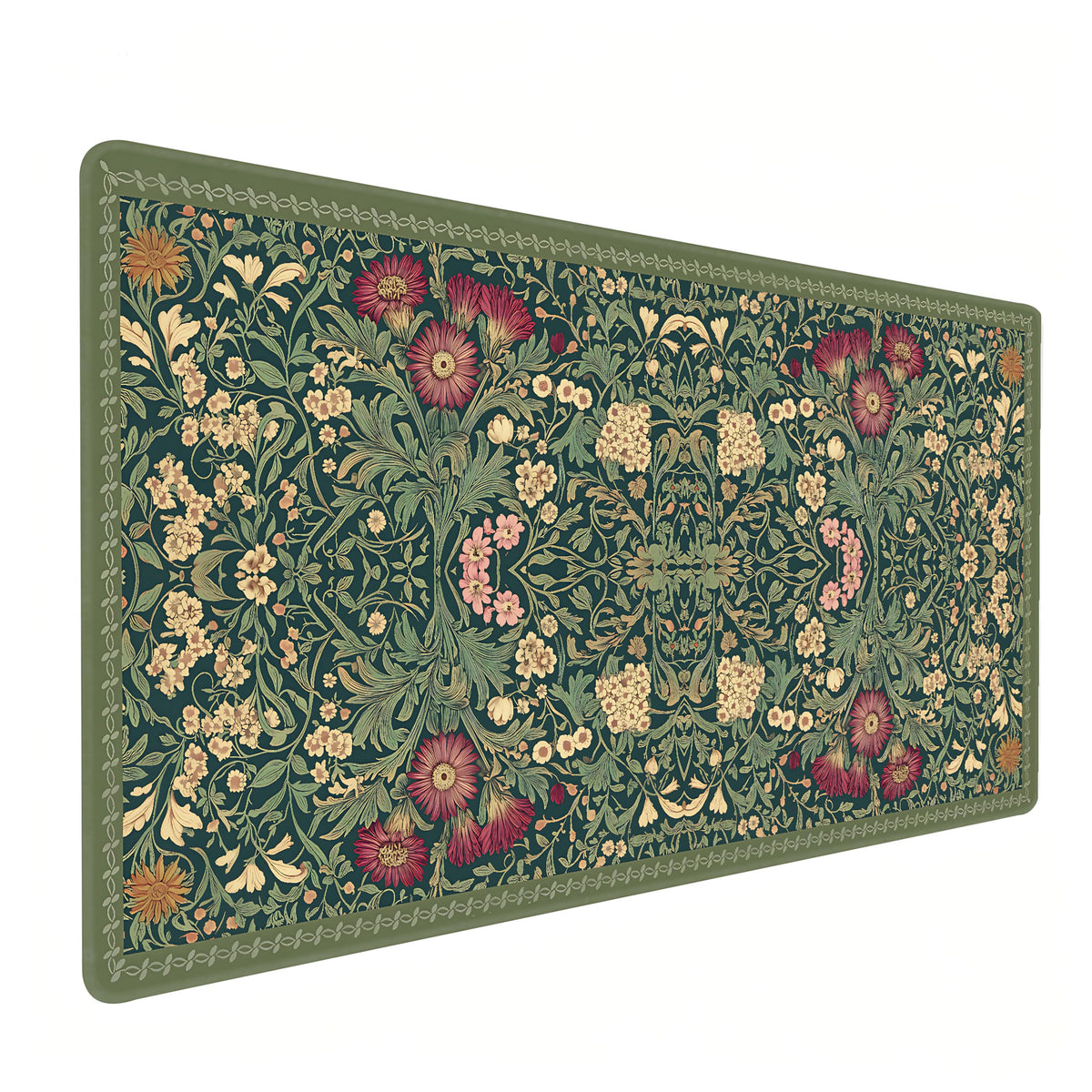Dark Green Floral XXL Desk Mat, Extra Large Mouse Pad with Anti-Slip Base & Stitched Edges for Women, Aesthetic Desk Pad for Home Office Computer, Keyboard Mat Office Supplies Decor