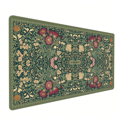Dark Green Floral XXL Desk Mat, Extra Large Mouse Pad with Anti-Slip Base & Stitched Edges for Women, Aesthetic Desk Pad for Home Office Computer, Keyboard Mat Office Supplies Decor
