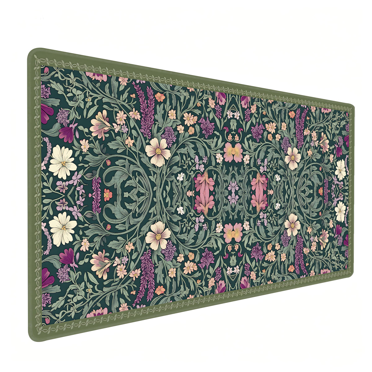 Dark Green Floral XXL Desk Mat, Extra Large Mouse Pad with Anti-Slip Base & Stitched Edges for Women, Aesthetic Desk Pad for Home Office Computer, Keyboard Mat Office Supplies Decor