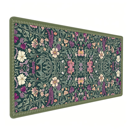 Dark Green Floral XXL Desk Mat, Extra Large Mouse Pad with Anti-Slip Base & Stitched Edges for Women, Aesthetic Desk Pad for Home Office Computer, Keyboard Mat Office Supplies Decor