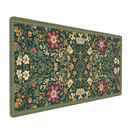 Dark Green Floral XXL Desk Mat, Extra Large Mouse Pad with Anti-Slip Base & Stitched Edges for Women, Aesthetic Desk Pad for Home Office Computer, Keyboard Mat Office Supplies Decor